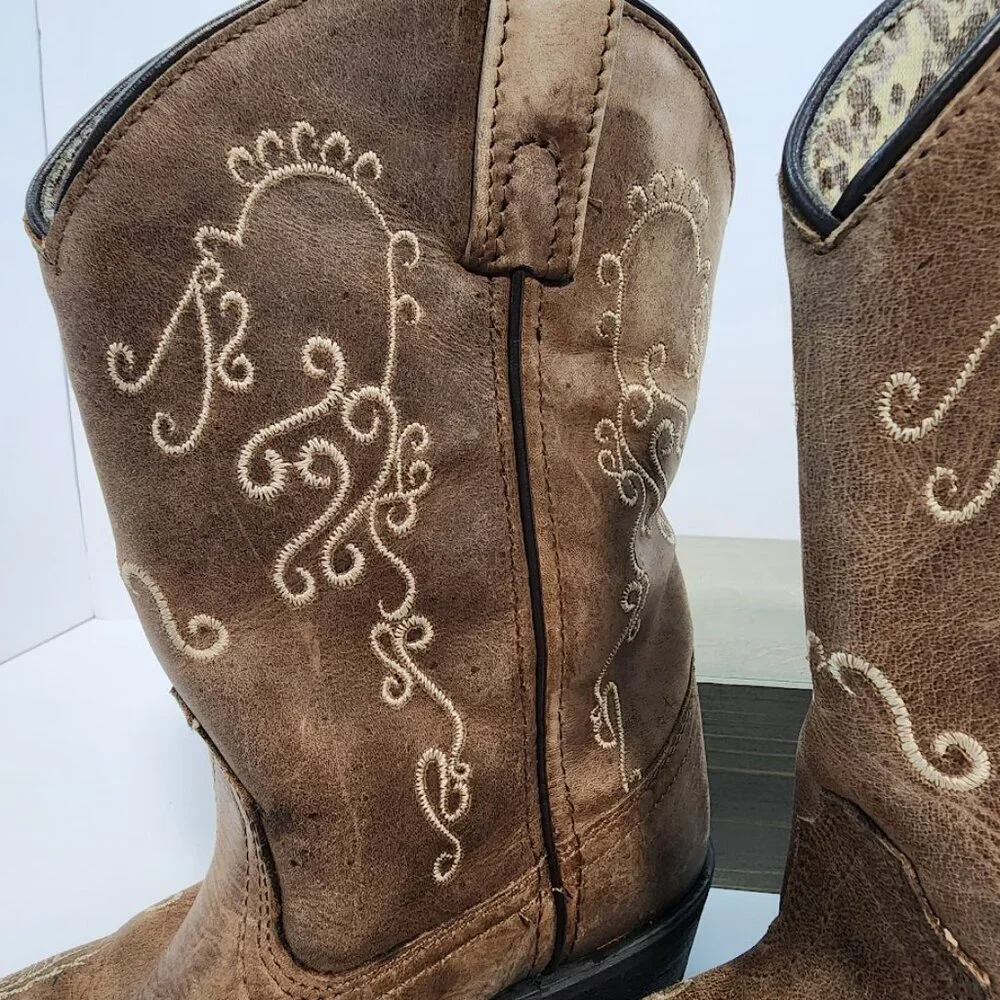 Smoky Mountain Jolene Waxed Distressed Western‎ Boots Girls Size 2R